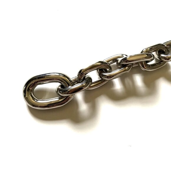 Paco Rabanne Silver Tone Chain Link Bracelet Womens Toggle Logo Engraved Brass - Picture 6 of 11